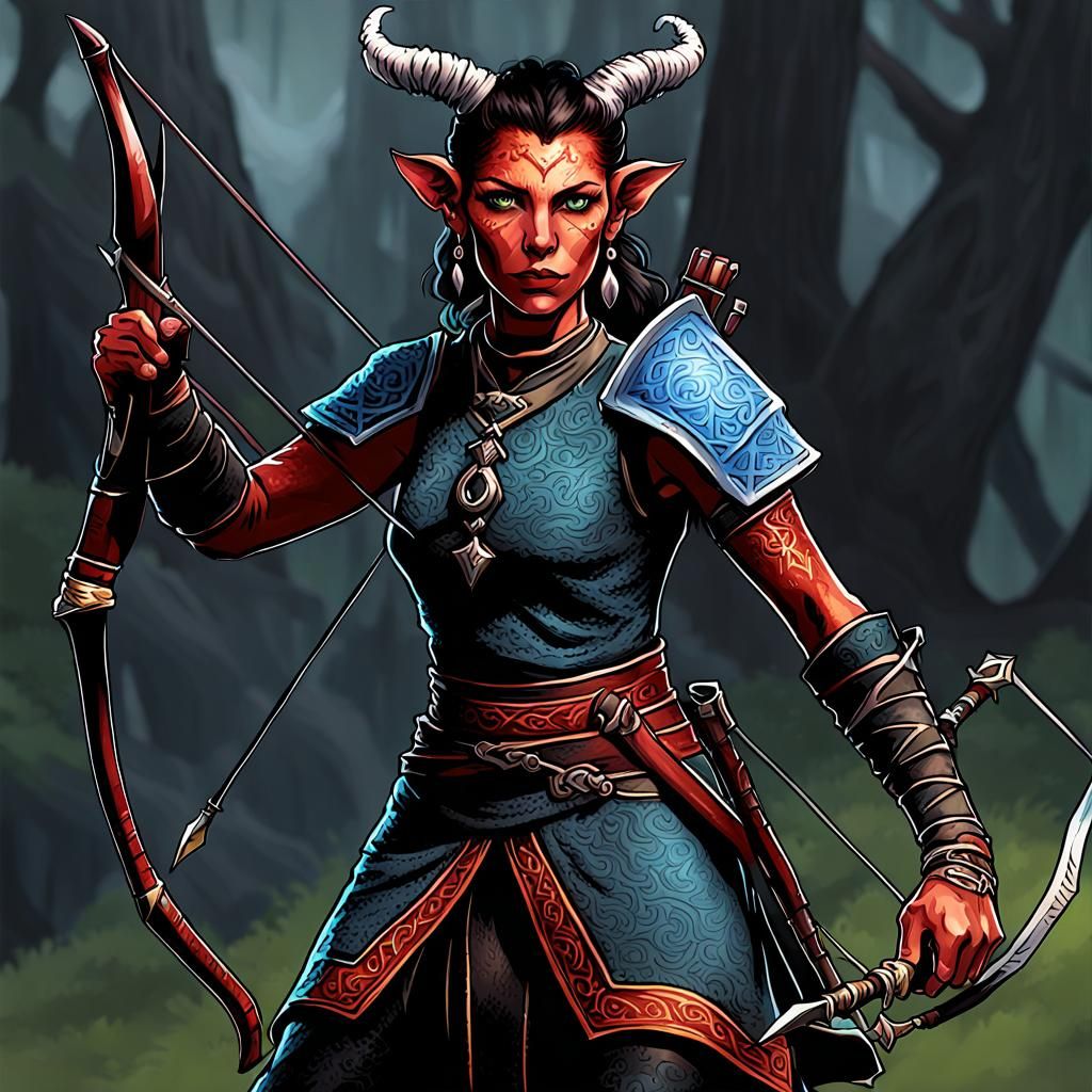 Elder Female Tiefling Archer Fantasy Art