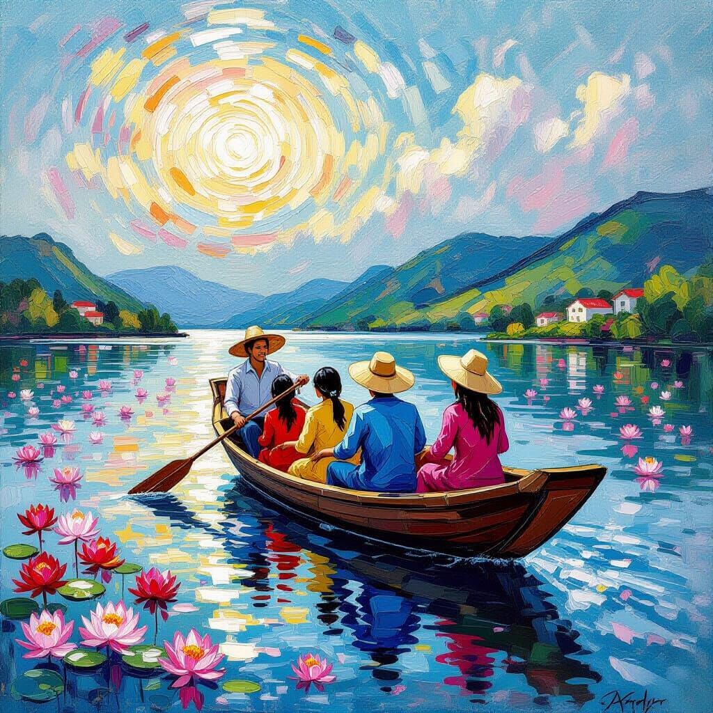 Joyful Souls in Vietnamese Attire on Lily Lake