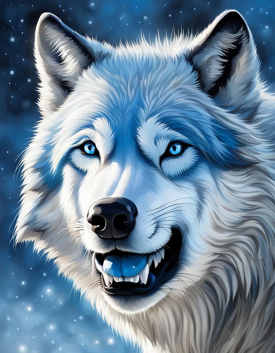 Blue and White Wolf Showing Its Teeth