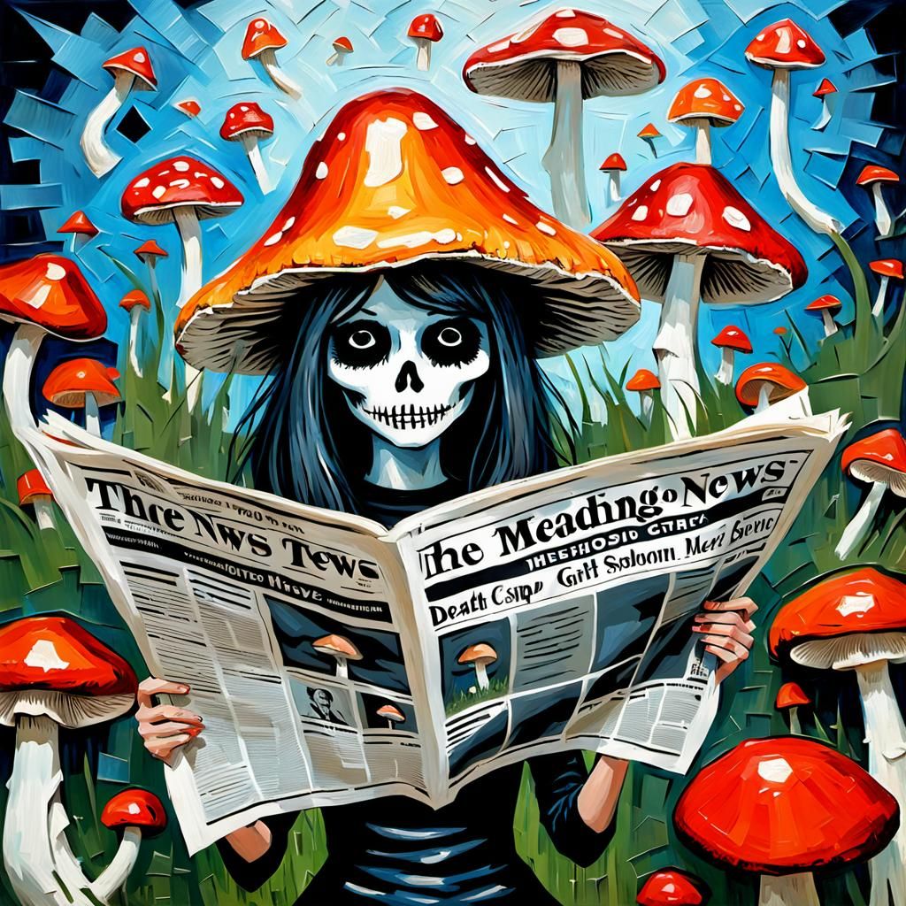 Mushroom Girl Reads Comic: Impasto Style