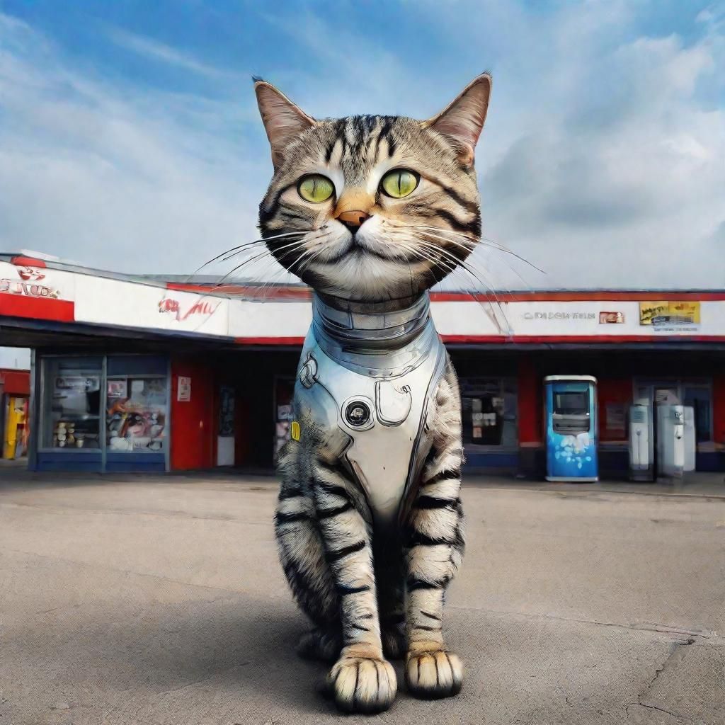 Tabby Space Cat at Alien Gas Station