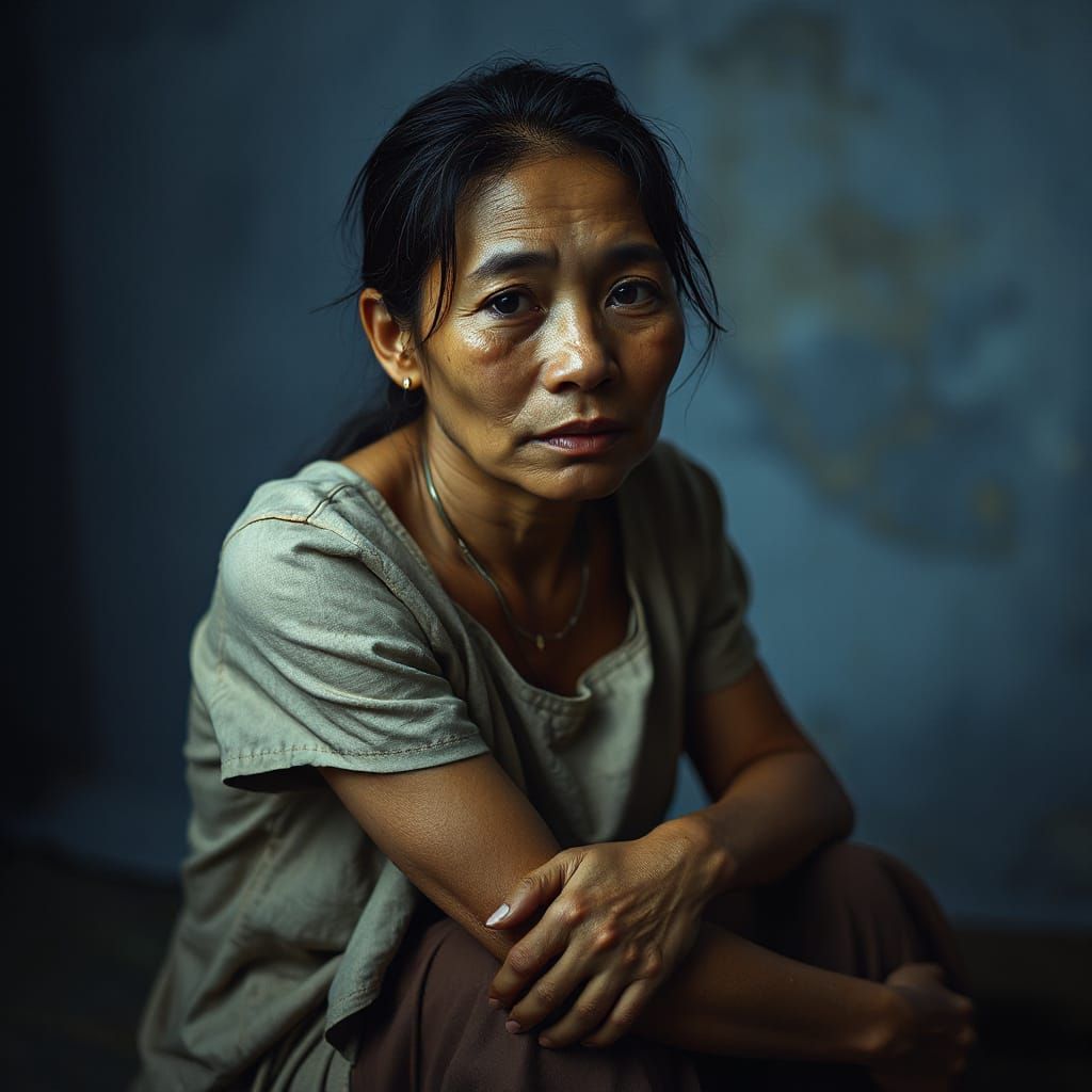 Poignant Portrait of Indonesian Woman with Tears