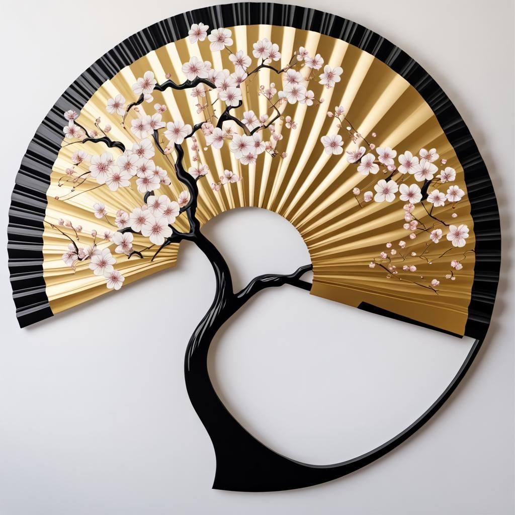Black and Gold Japanese Cherry Blossom Wall Art
