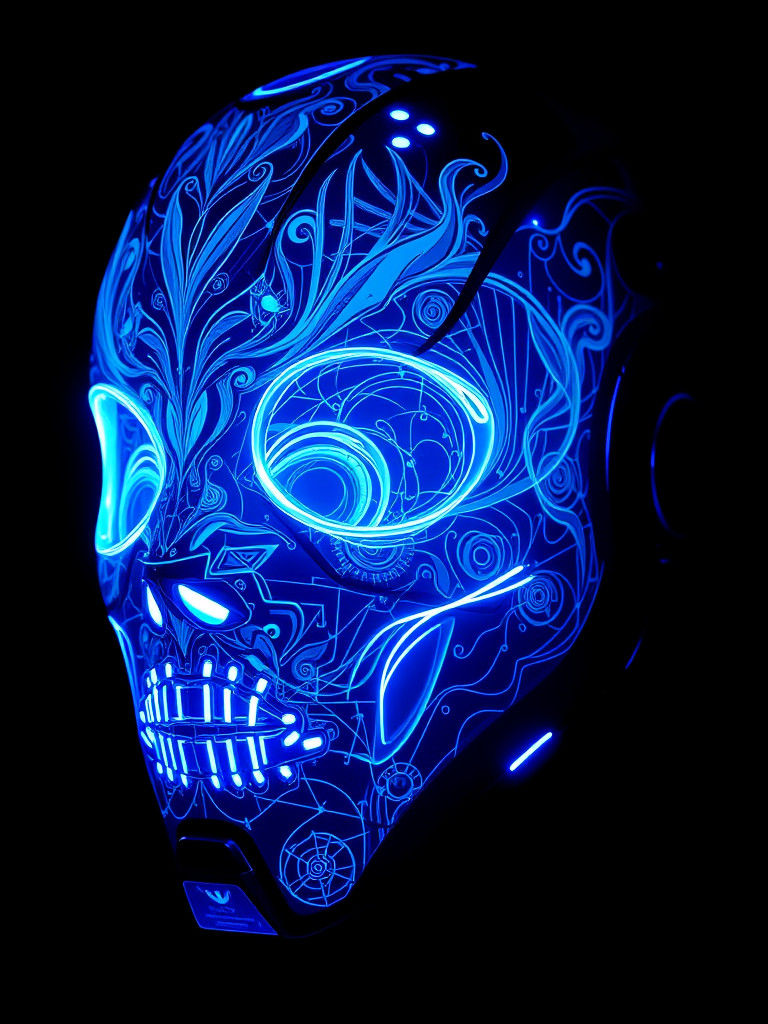 Mesmerizing Blue LED Mask in Surreal Panfuturist Style