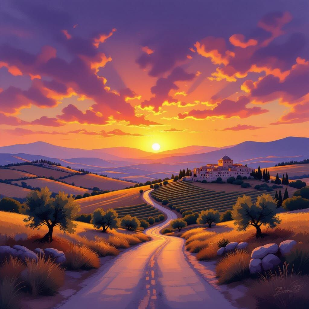 Galilee Hills Sunset: Dreamy Oil Painting Landscape
