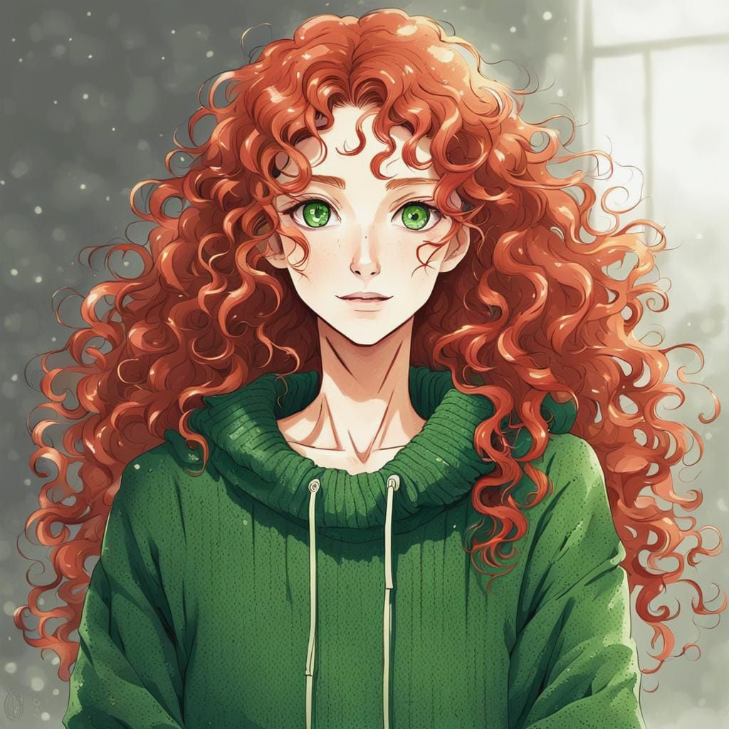 Red-Haired Woman with Freckles in Manga Style