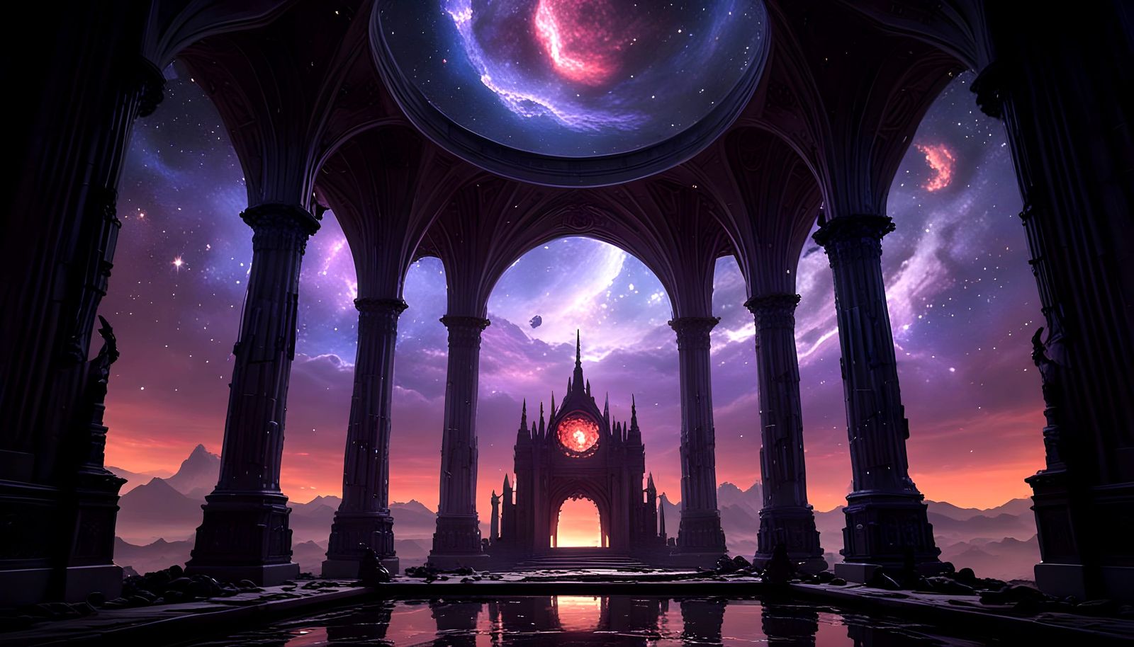 Crystalline Cathedral in Plum Nebula: Spacecore Architecture