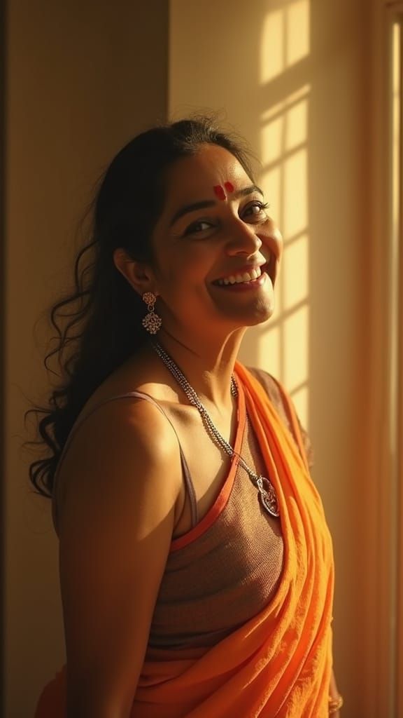 Indian Mom in Golden Light, Cinematic Film Still