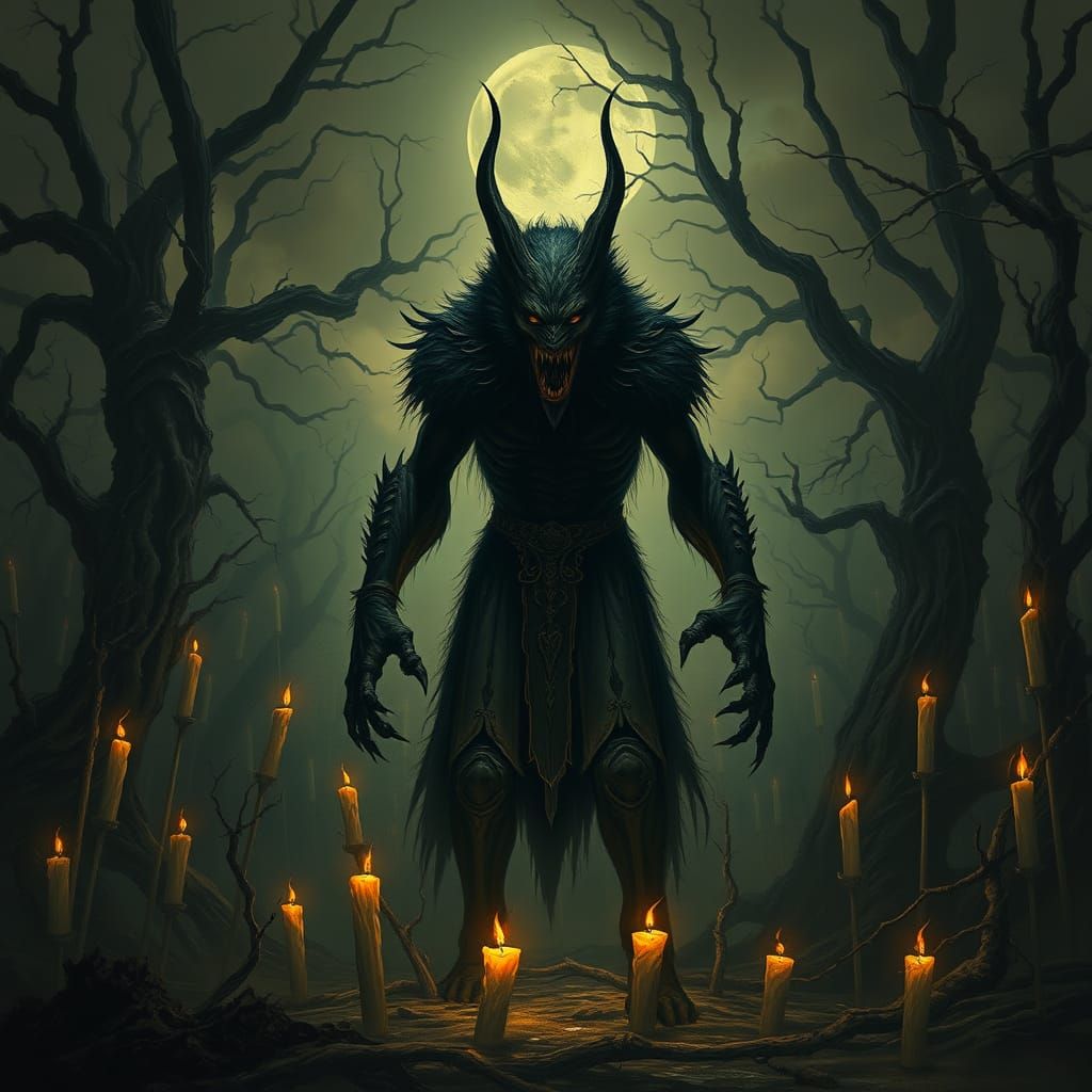 Werewolf Demon Alastor in Mystical Forest Dusk