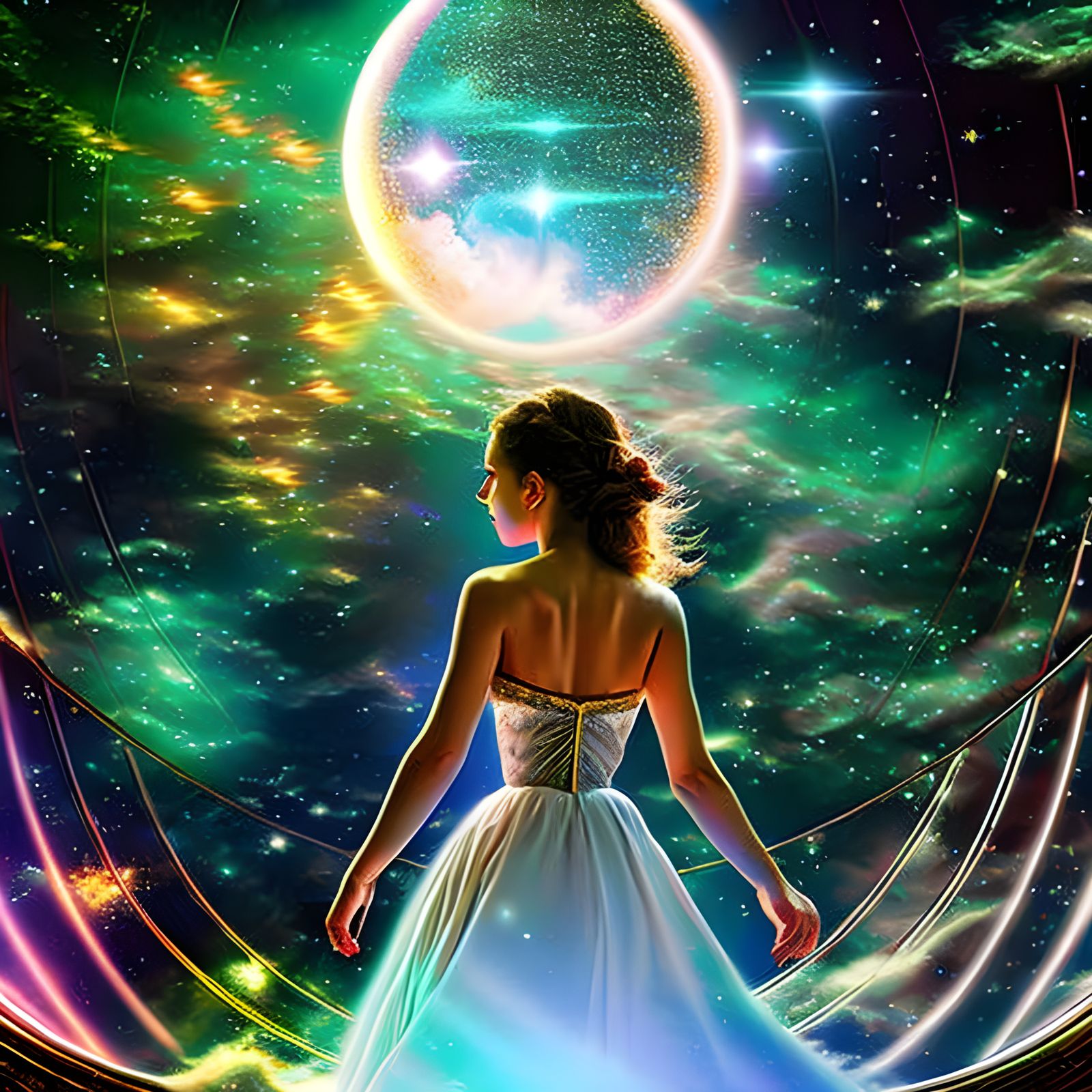 Celestial Enchantress with Universe Eyes, Hyperrealistic Pho...