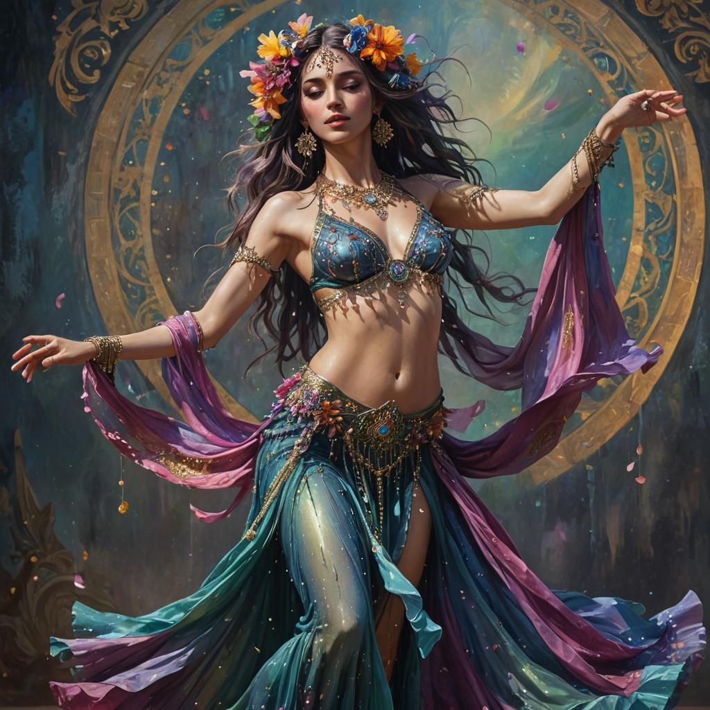 Floral Humanoid Dances in Art Nouveau Style