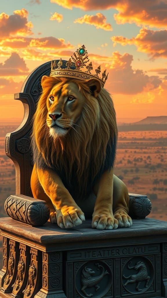 Regal Lion King on Savannah Throne