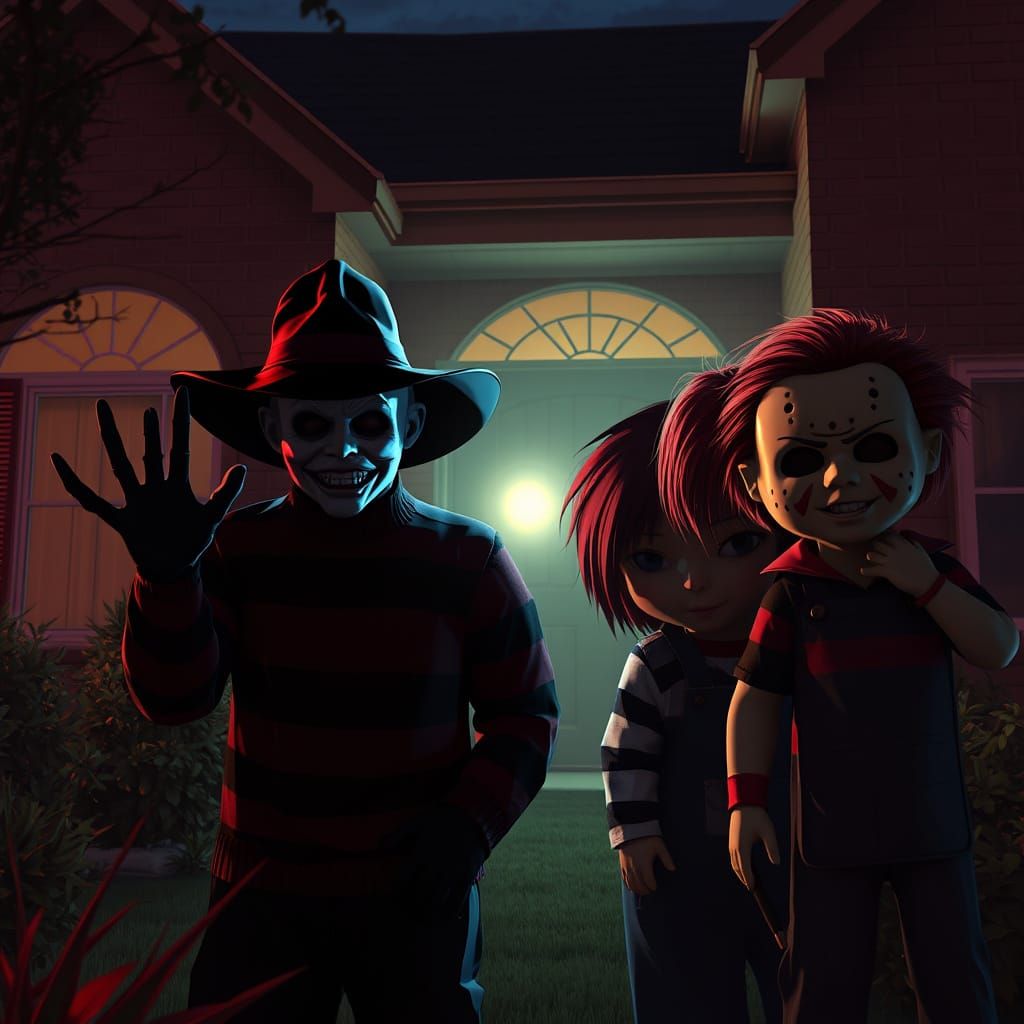 Monsters Lurking Behind Suburban Facades in 3D Anime Style