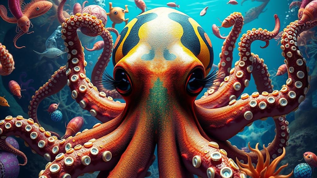 Harlequin Octopus in Vivid Underwater Wonderland