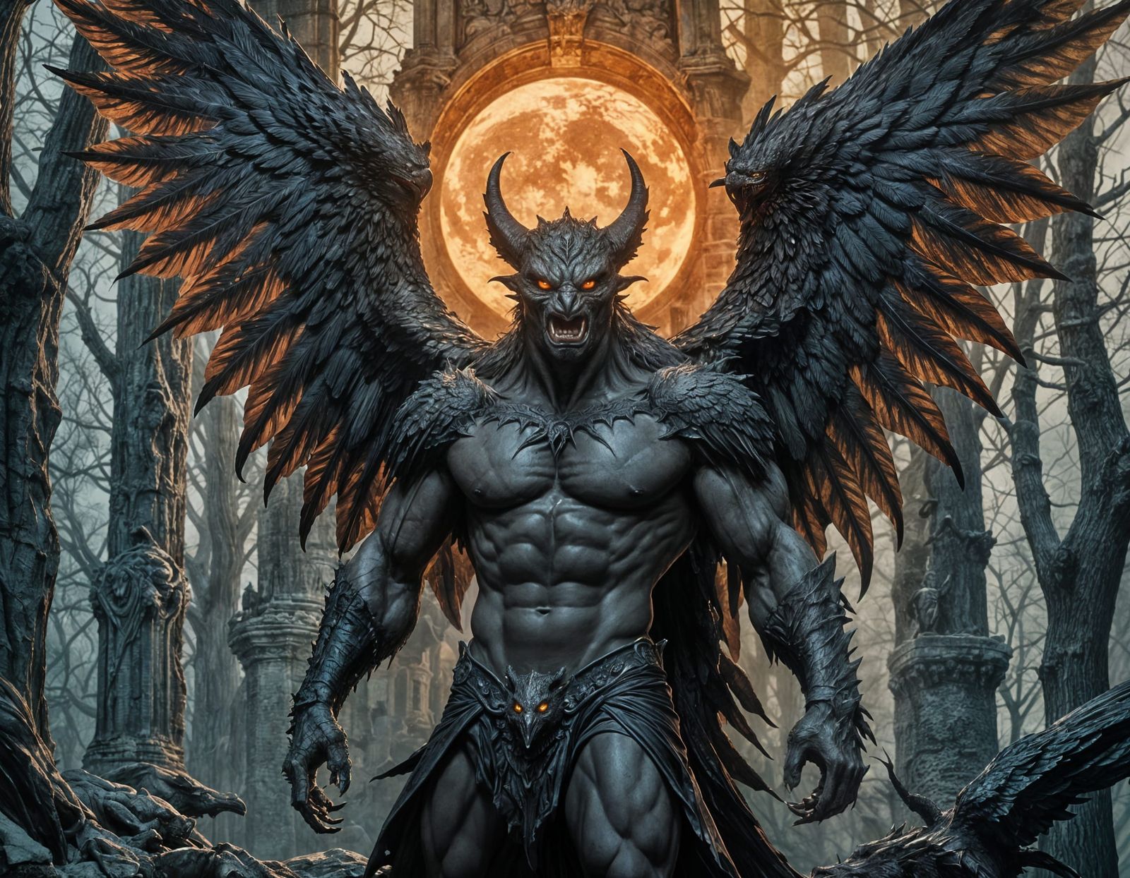 Eerie Vampire Gargoyle Beast in Sinister Art Style