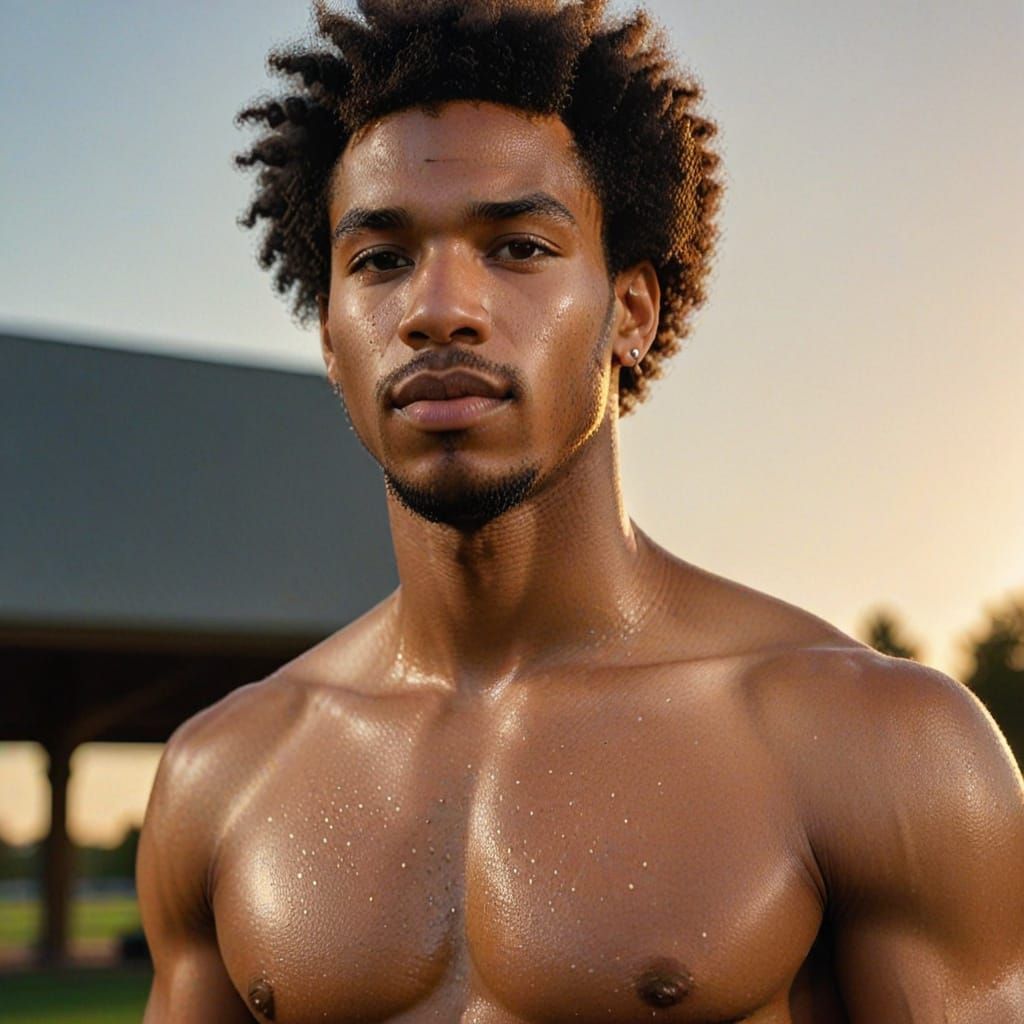 Striking Portrait of Biracial Athlete in Golden Hour Lightin...