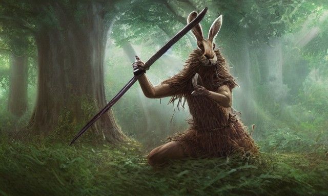 Heroic Hare Knight in Lush Forest