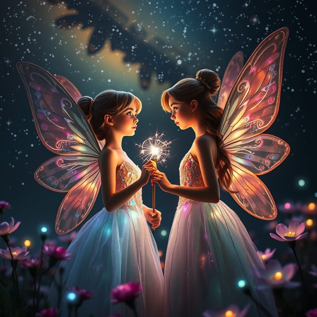 Ethereal Fairies Under Starry Night Sky in 2000K Ultra HD