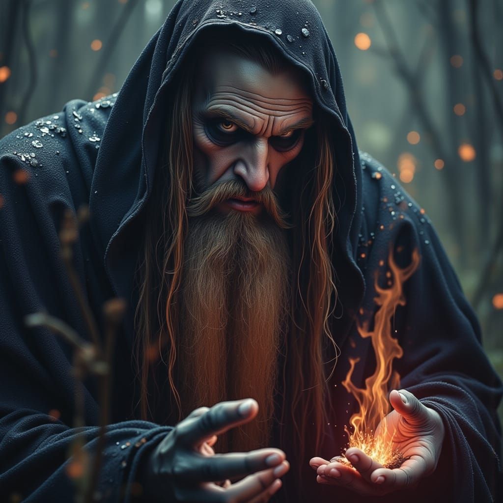 Dark Evil Wizard Casting Spell