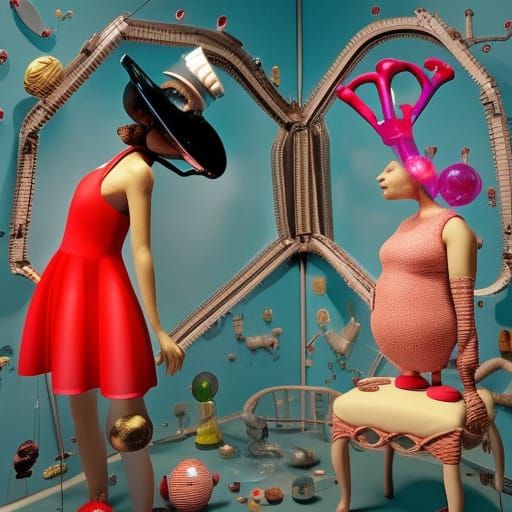 Surreal Woman in Recycled Glass Helmet, 3D Render