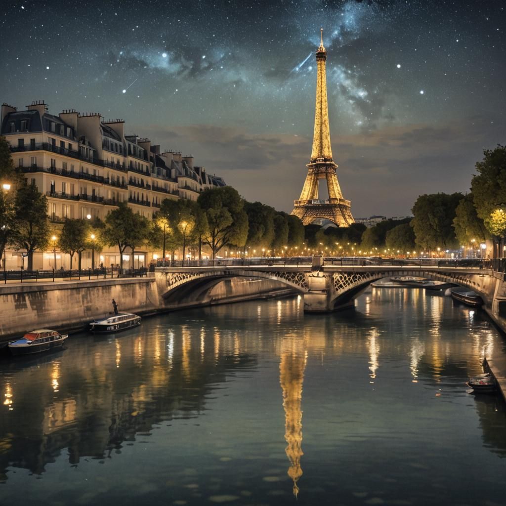 Paris Eiffel Tower at Night, Digital Matte Painting