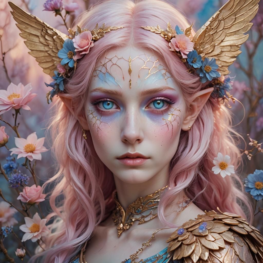Ethereal Elf with Marble Skin and Gold Cracks