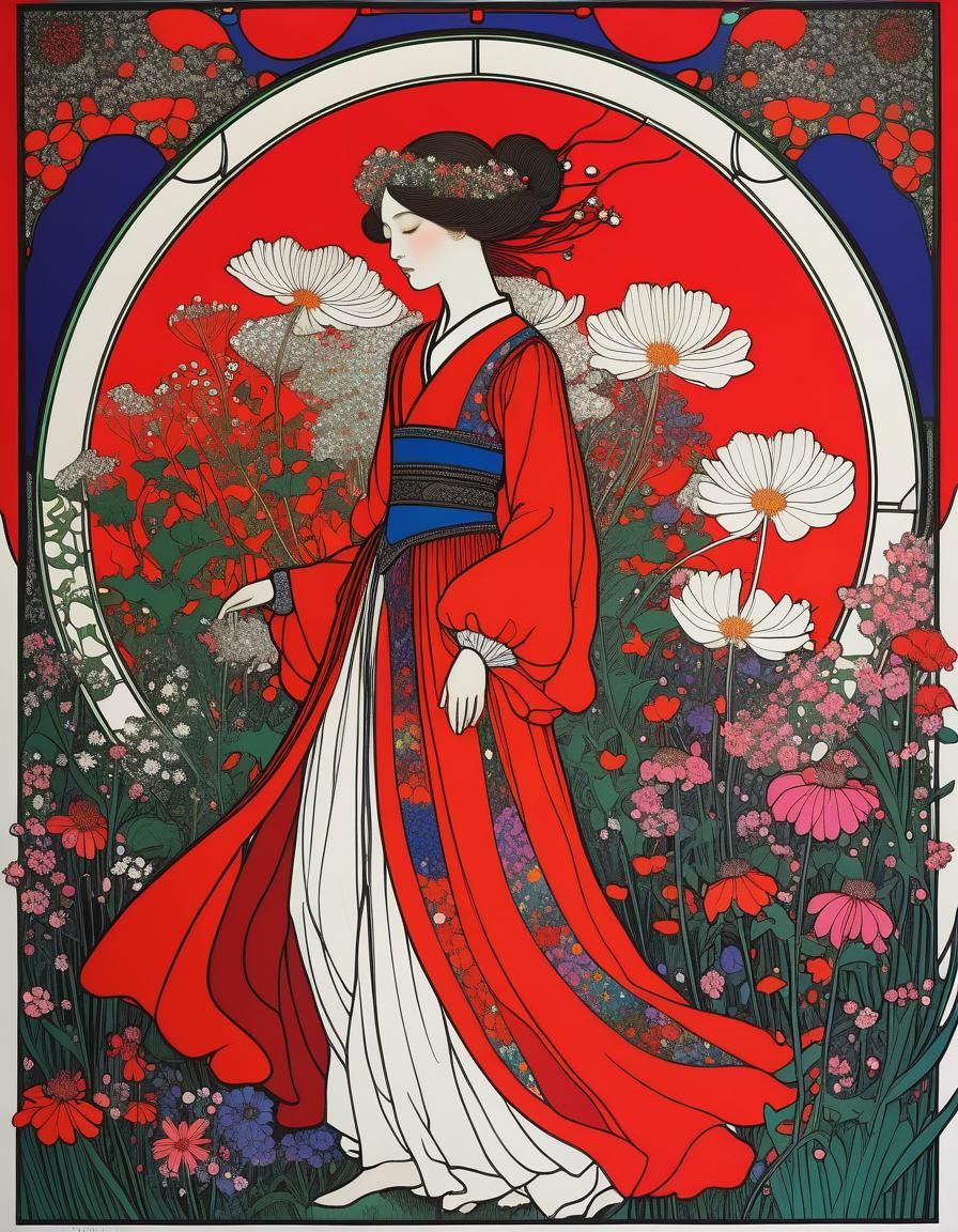 Explosive Floral Display in Art Nouveau Style