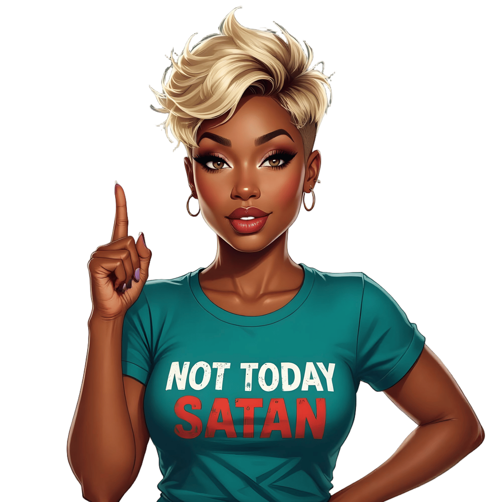 Inspiring Creole Woman in Teal Shirt, Airbrushed Style