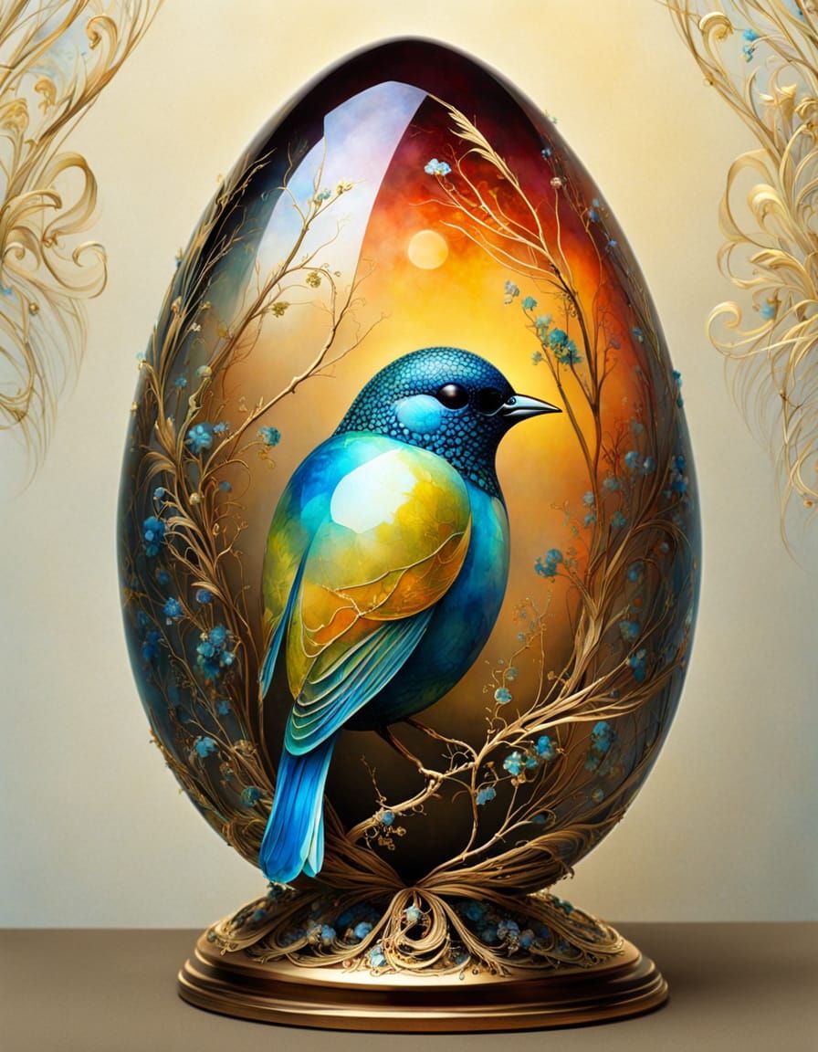 Elegant Glass Egg Hides a Delicate Bird in Intricate Detail