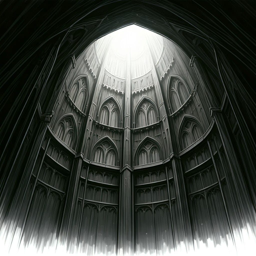 Gothic Tower in Charcoal Drawing Style