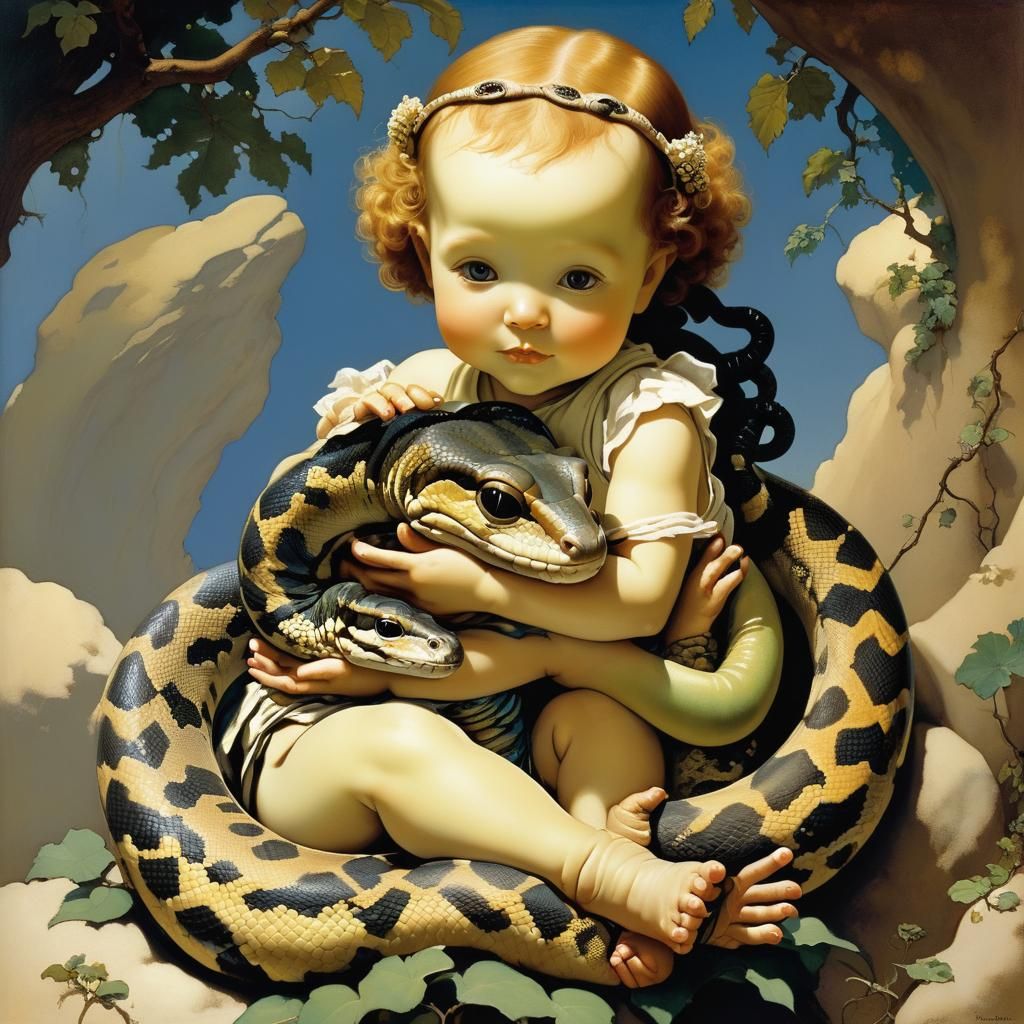 Alien Baby with Boa Constrictor in Parrish Style