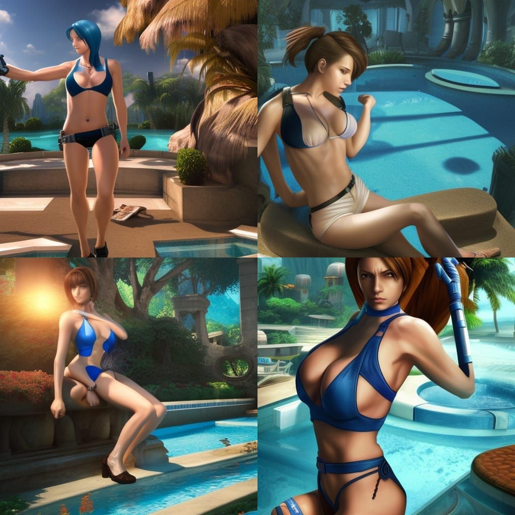 Jill Valentine Sunbathing: Detailed Matte Painting