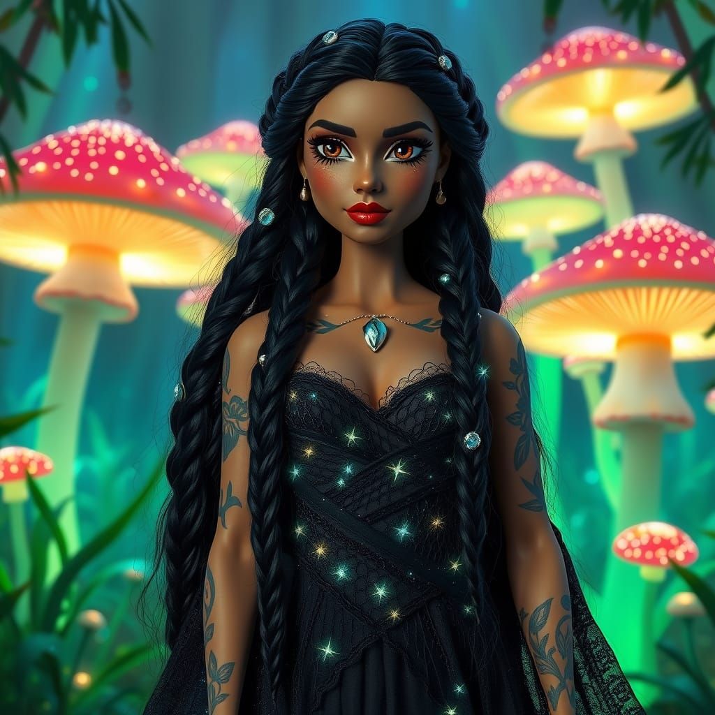 Bratz Doll in Bioluminescent Jungle, Dark Fantasy Art