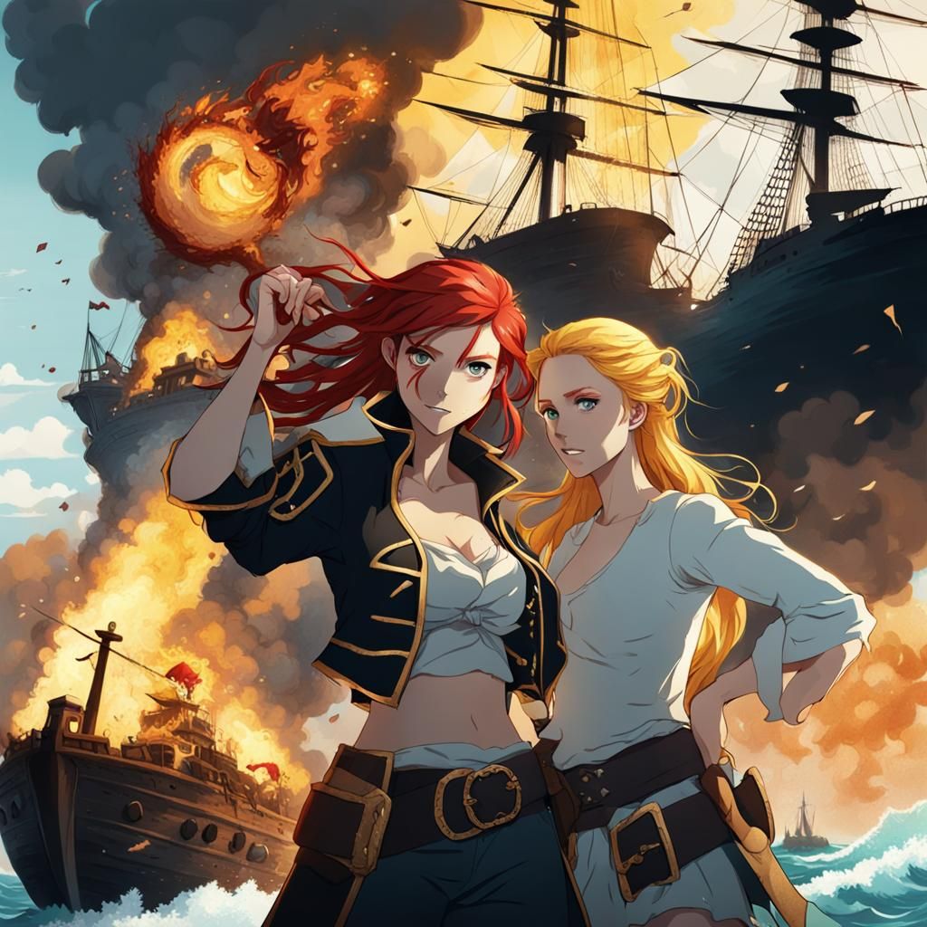 Two Girl Pirates in Love on Island