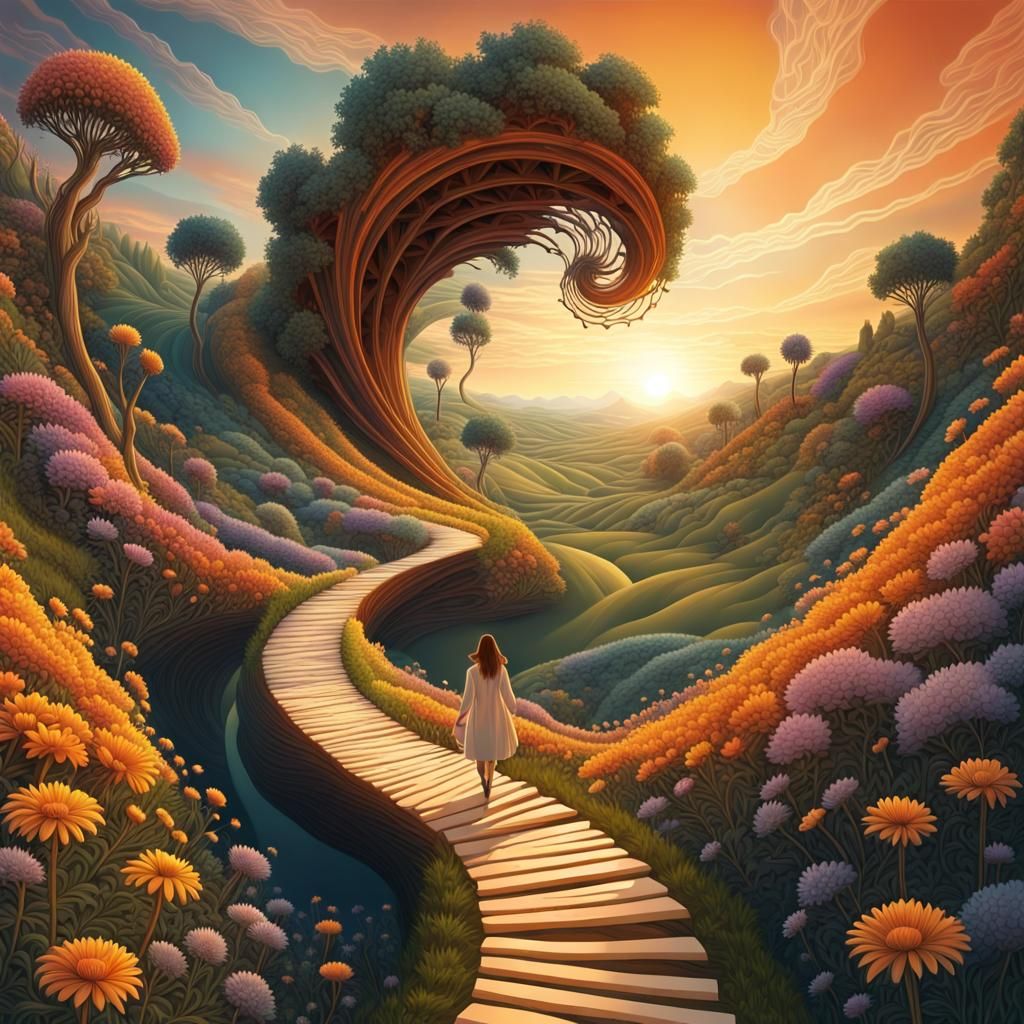 3D Twisted Path to Honey Land at Sunrise