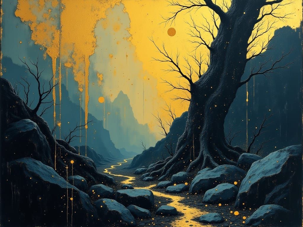 Dreams in a Gilded Reality with Glitching Cerulean Hues