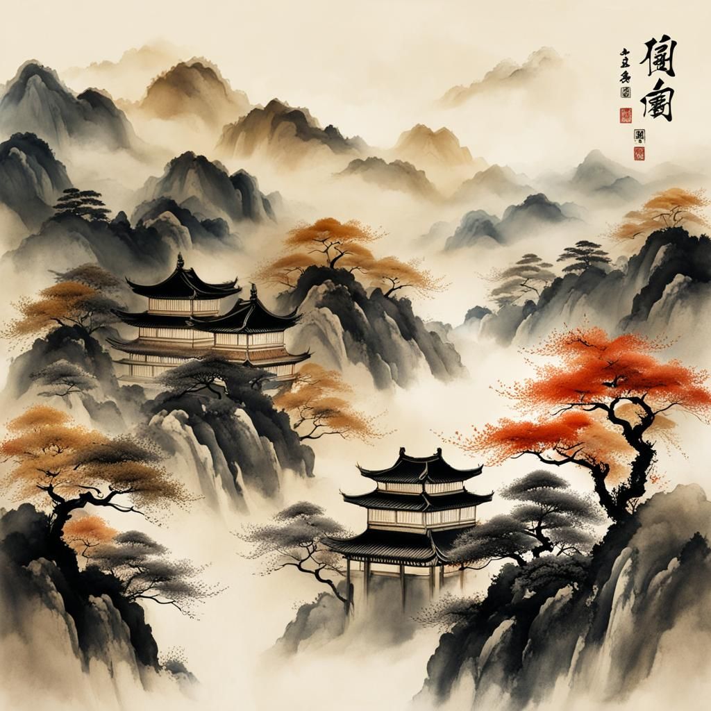 Muted Chinese Ink Painting of a Scholar