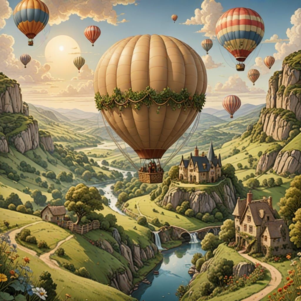 Enchanting Hot Air Balloon Over Fairytale Valley