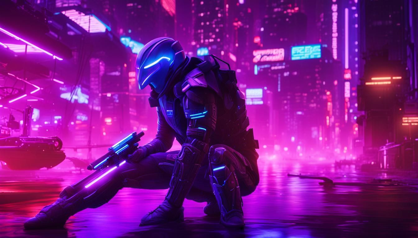 Spectre with Glowing Katana in Cyberpunk Neon Cityscape