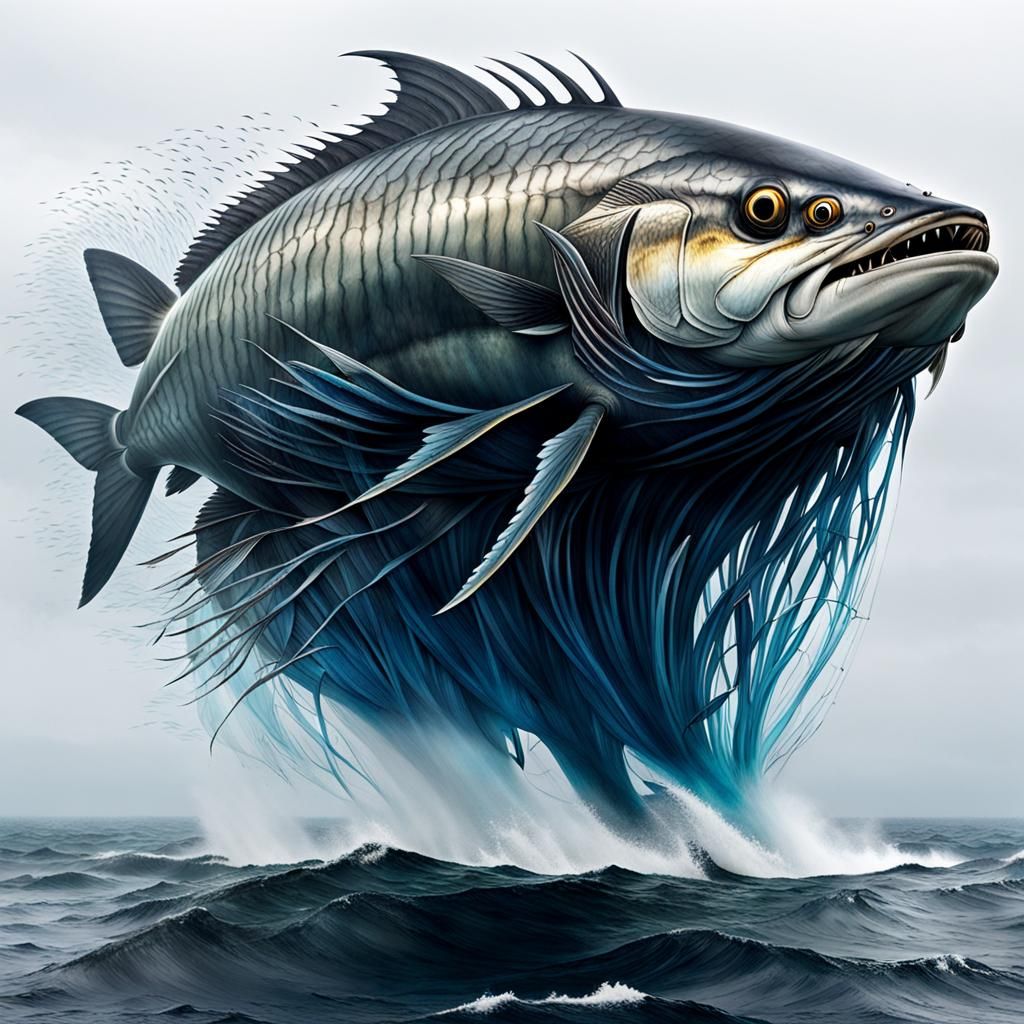 Indian Ocean Island of Enormous Flying Fish: 3D Digital Art