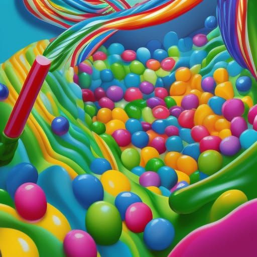 Colorful Candy Waterfall in Digital Illustration Style