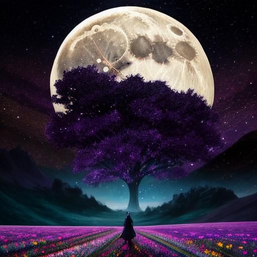 Magical Anime Girl Gazing at Starry Nebula Sky