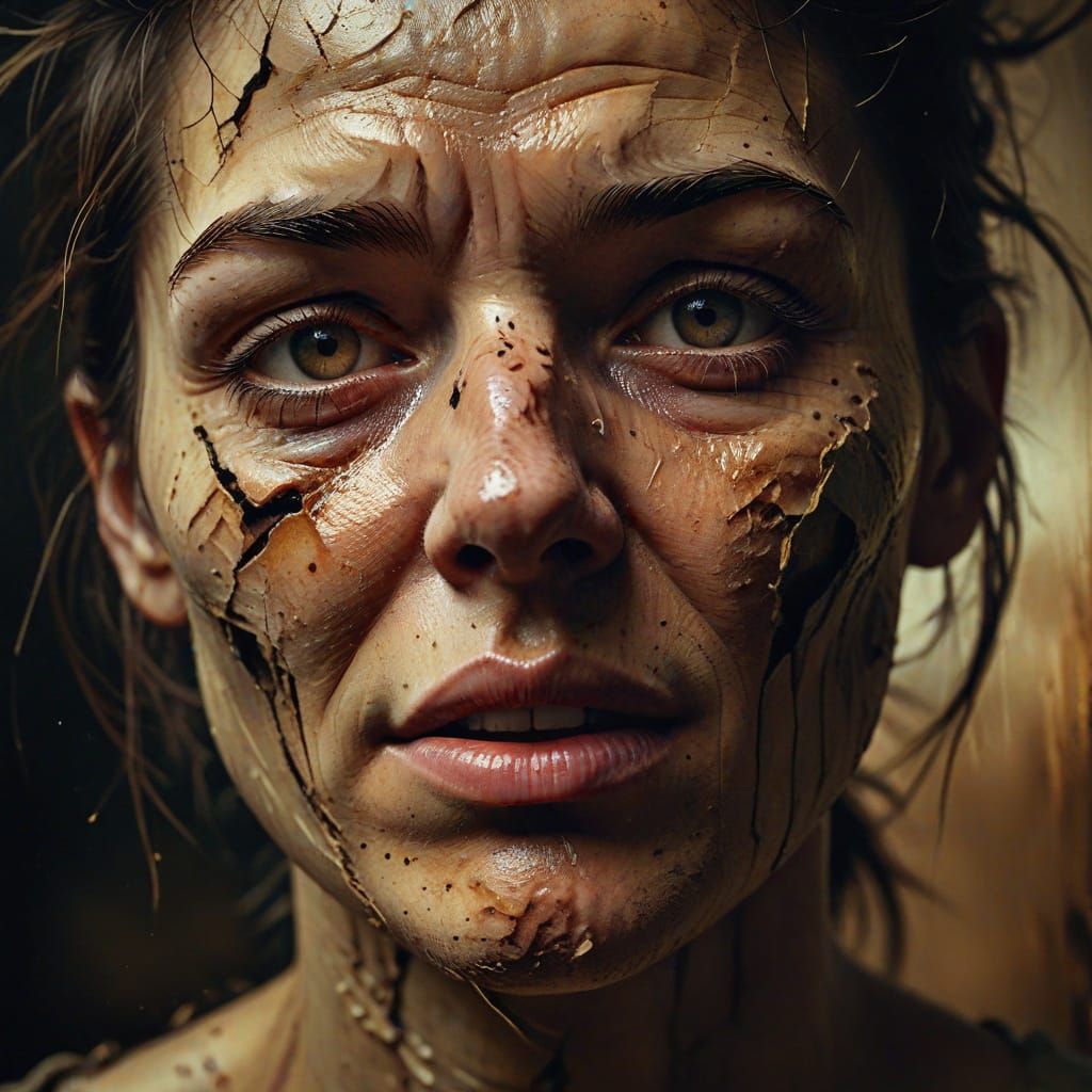 Emotional Disfigured Face in Neo-Primitivism Style