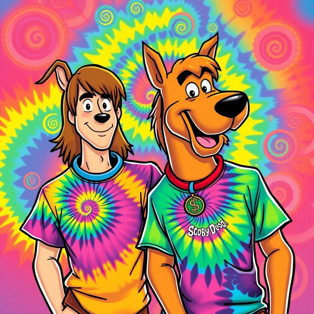 Shaggy and Scooby-Doo wearing a vibrant Grateful Dead-inspir...