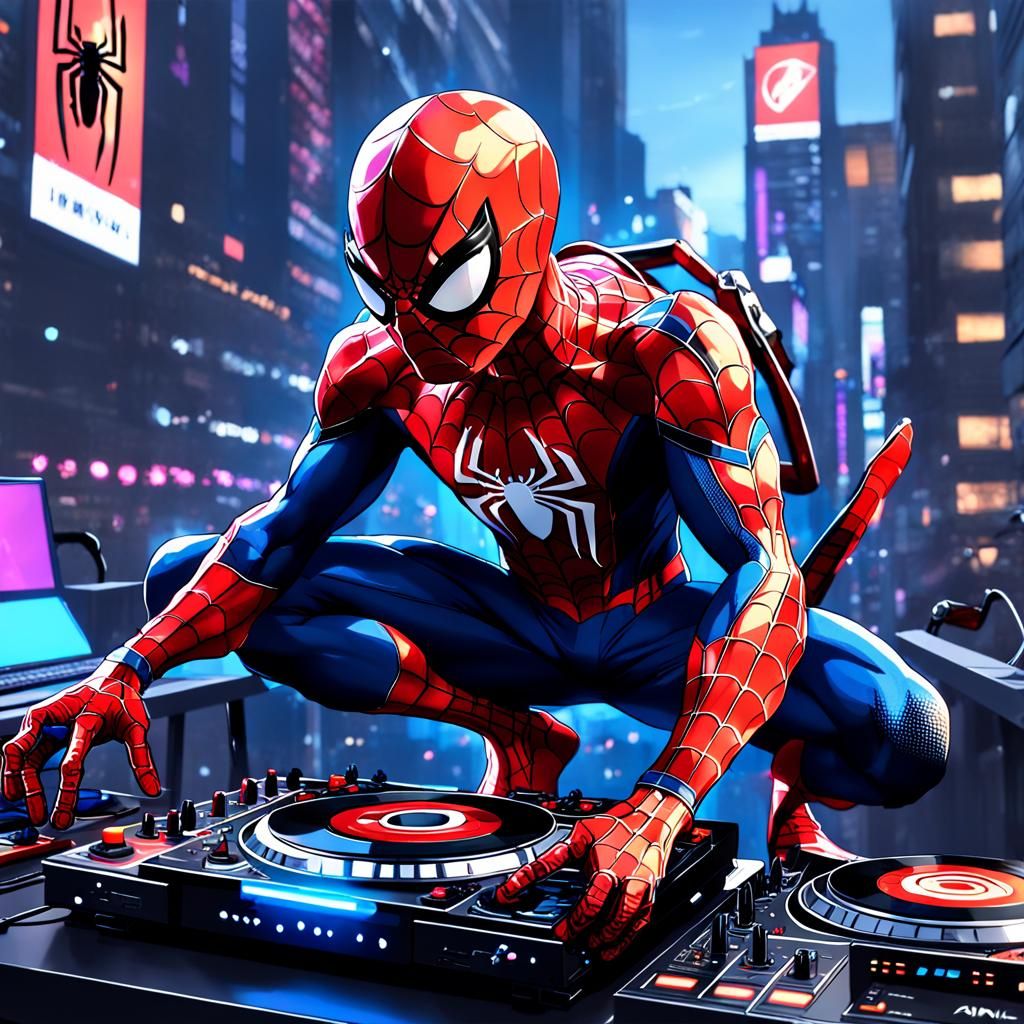 Spiderman as Anime DJ in 3D Art