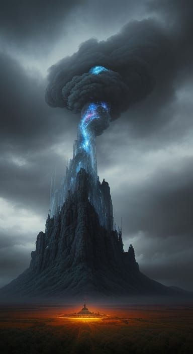 Black Armchair in Stormy Field of Crosses