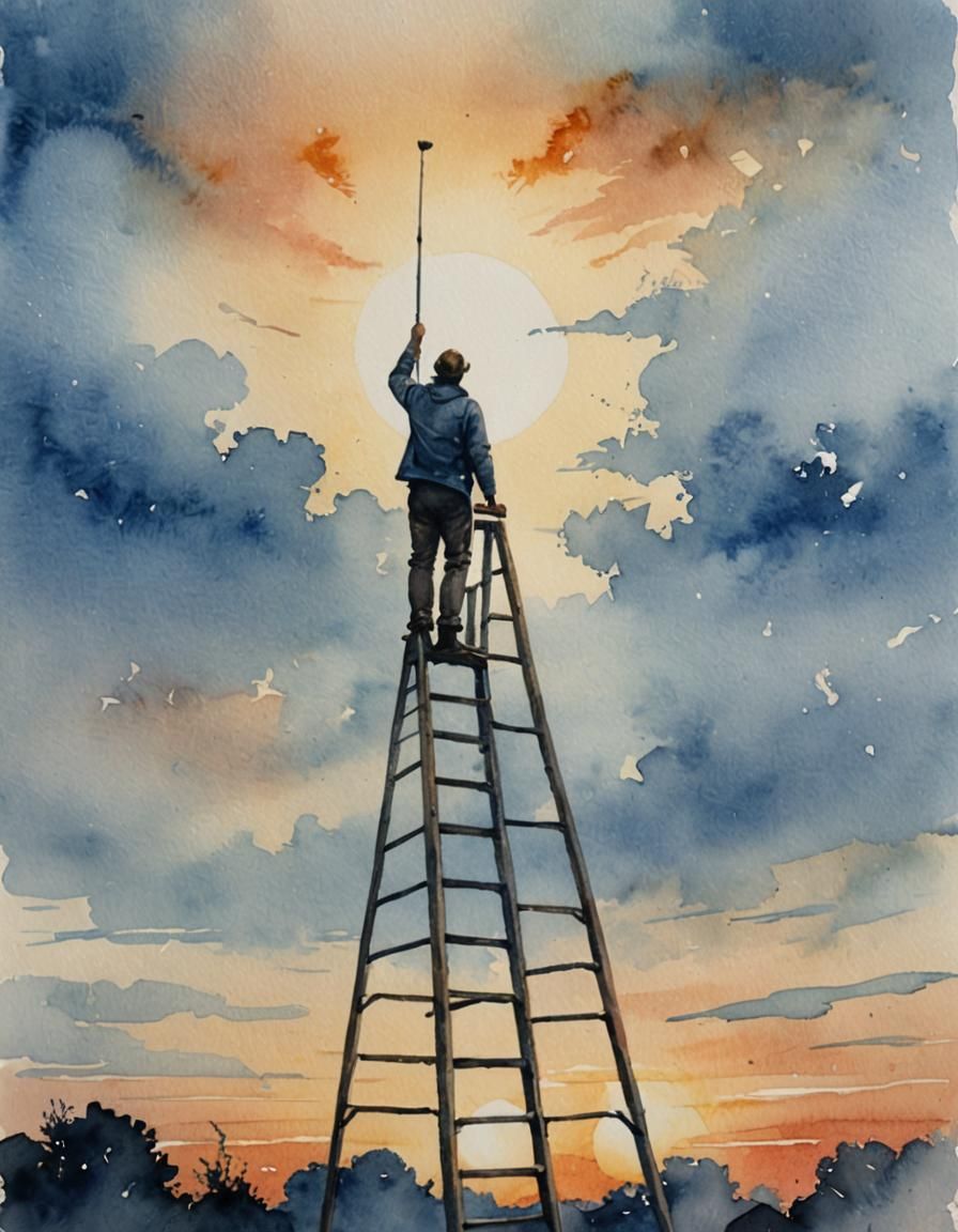 Minimalist Watercolour: Man Paints the Sunrise