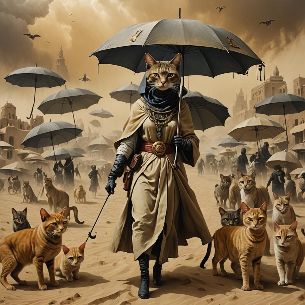 Girl, Cat, Watches in Sandstorm, Bosch Style