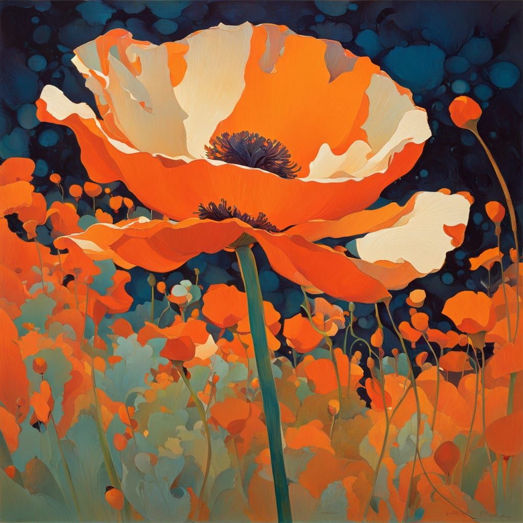 Vibrant Tangerine Poppy Blossom in Isolation