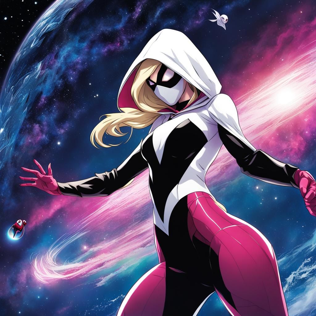 Spider-Gwen as Giantess Traveling Through Space, Anime Art